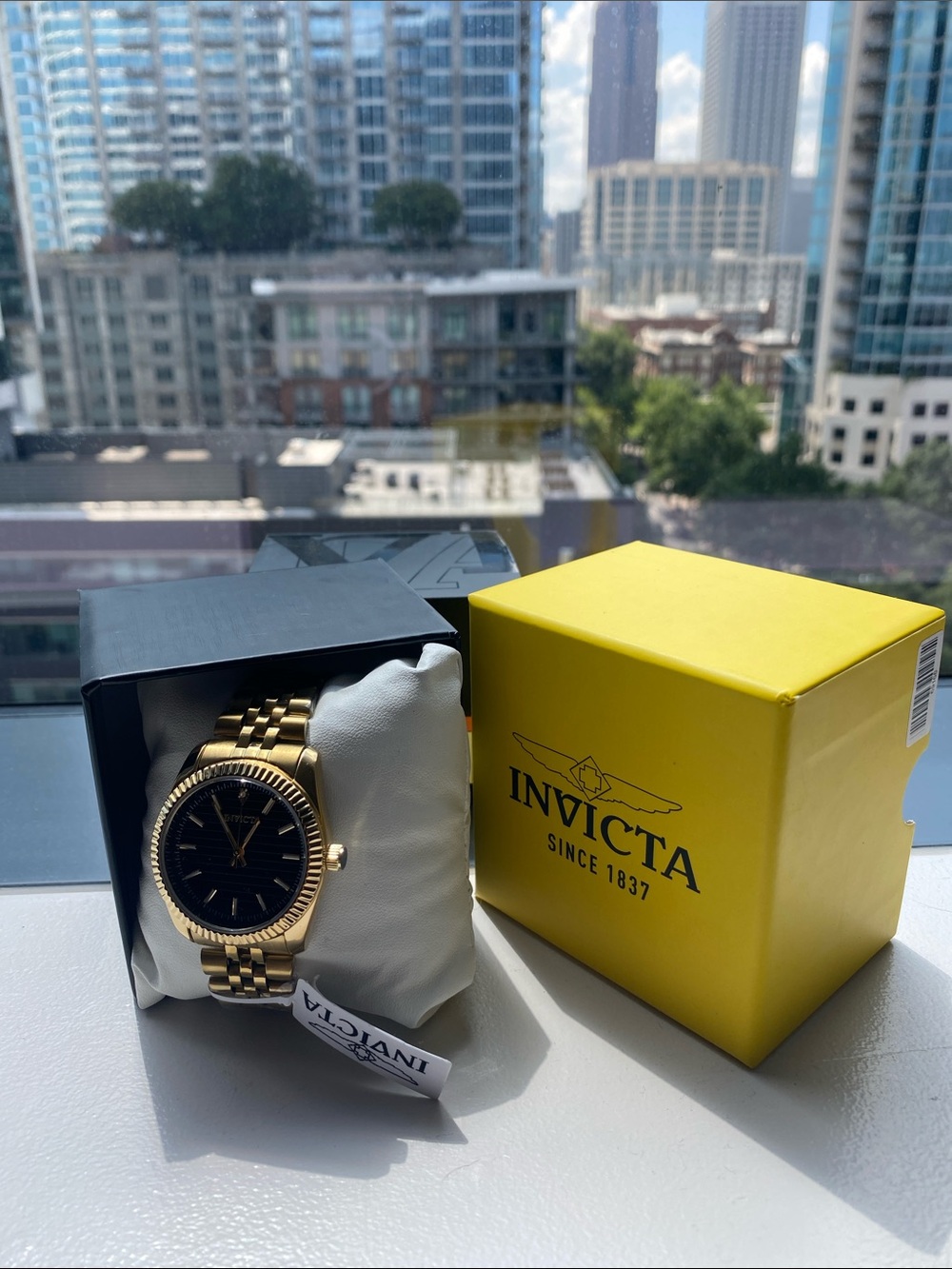 Invicta Gold Tone Bracelet Watch with Black Dial